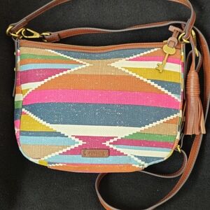 Fossil Jolie Multicolor Geometric Canvas Crossbody Bag